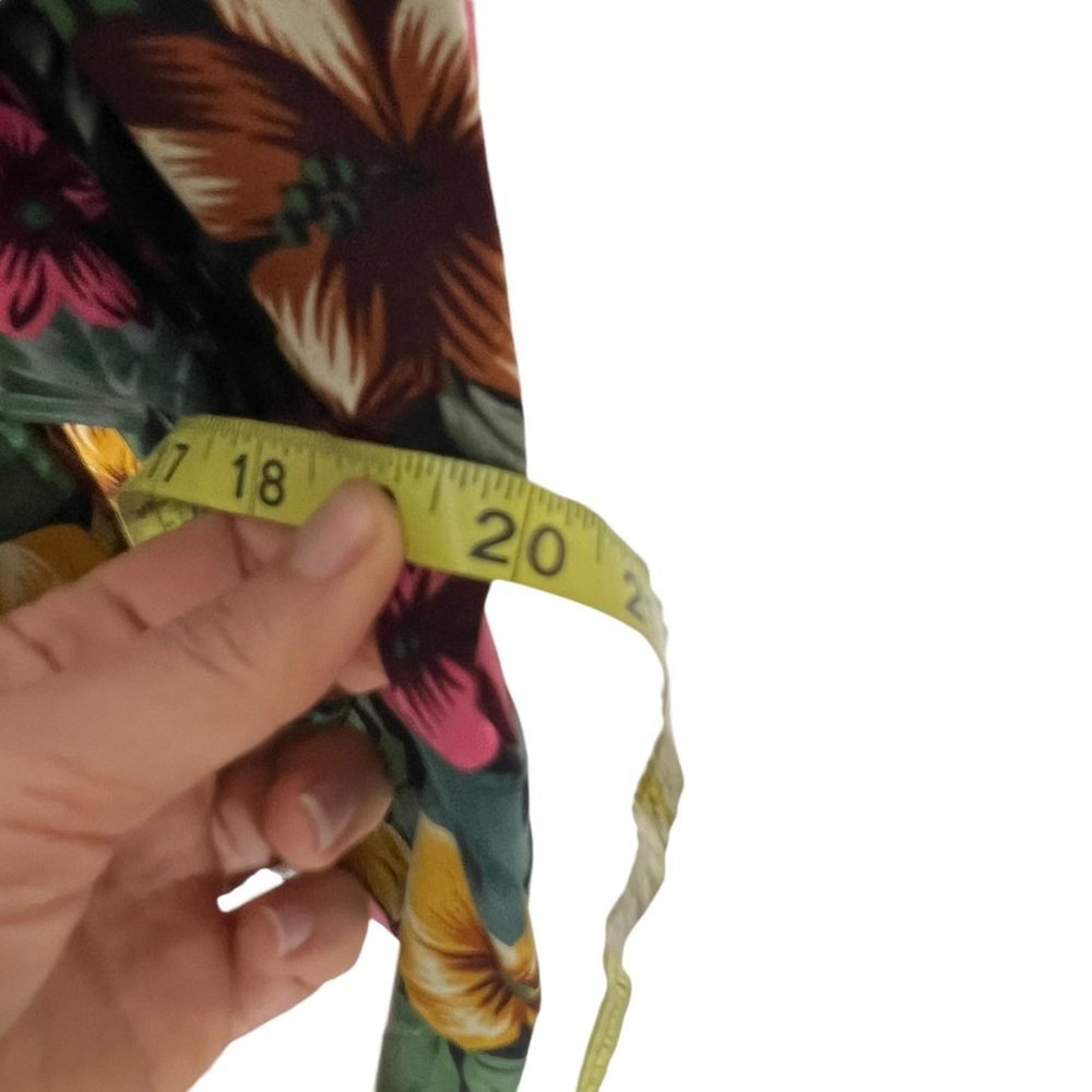 Vintage 90s Green Jungle Floral Short Sleeve Faux Wrap Knee Length Dress Small - Picture 8 of 8